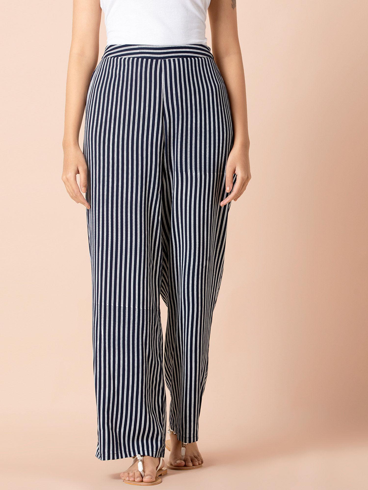 navy white striped straight palazzo pants