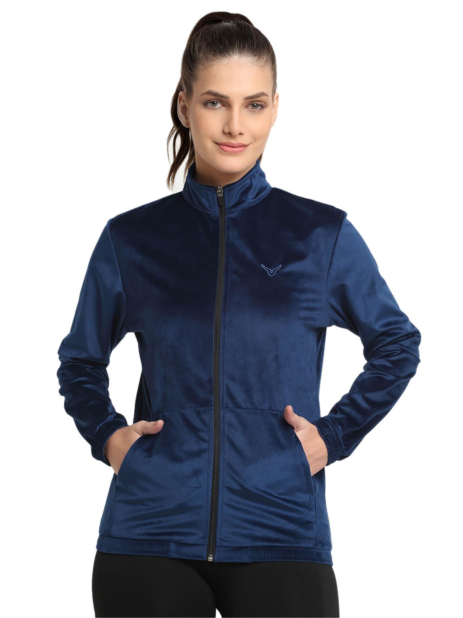 navy womens velour full zip jacket