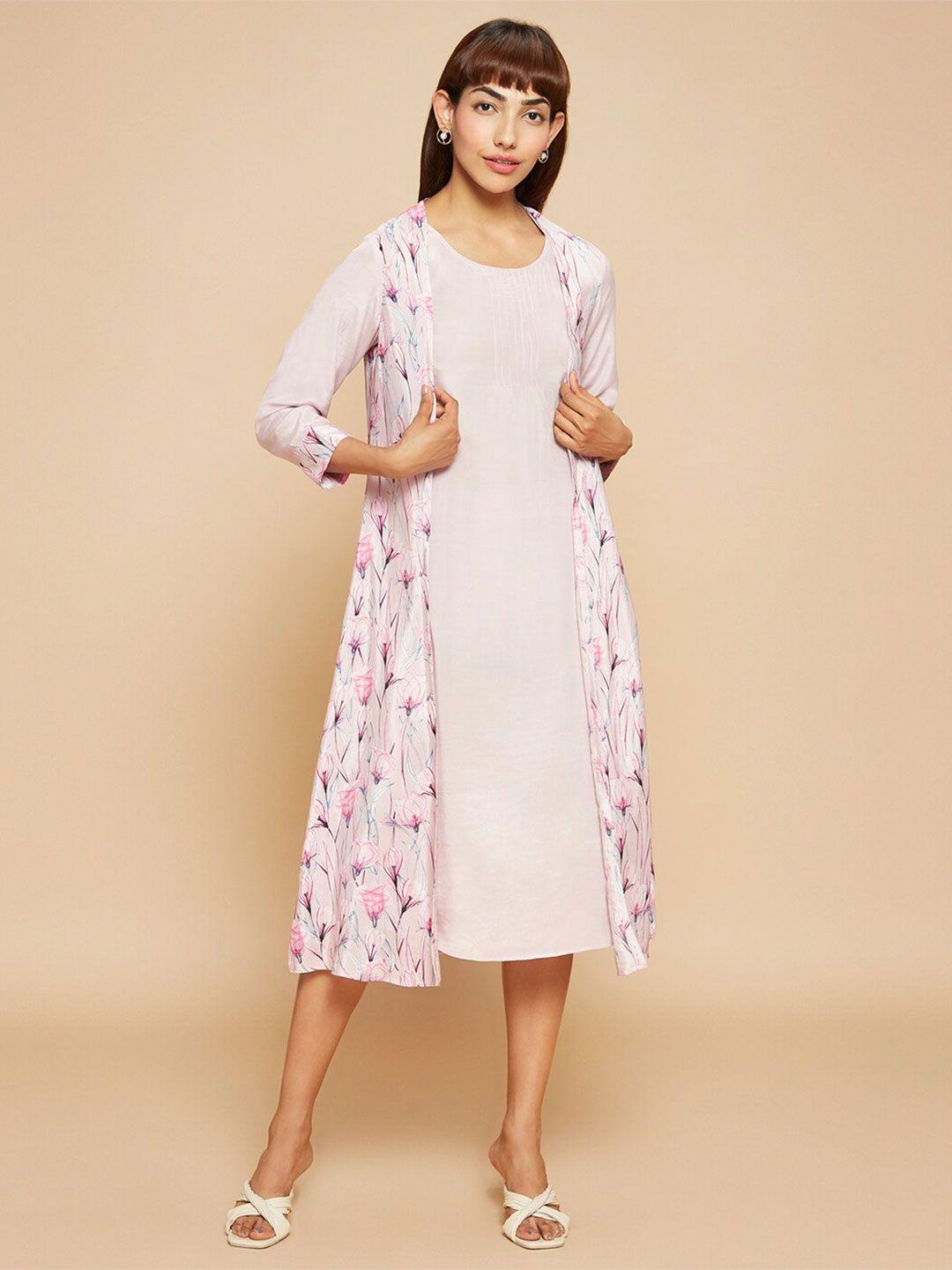 navyasa by liva  floral printed a-line dress with shrug