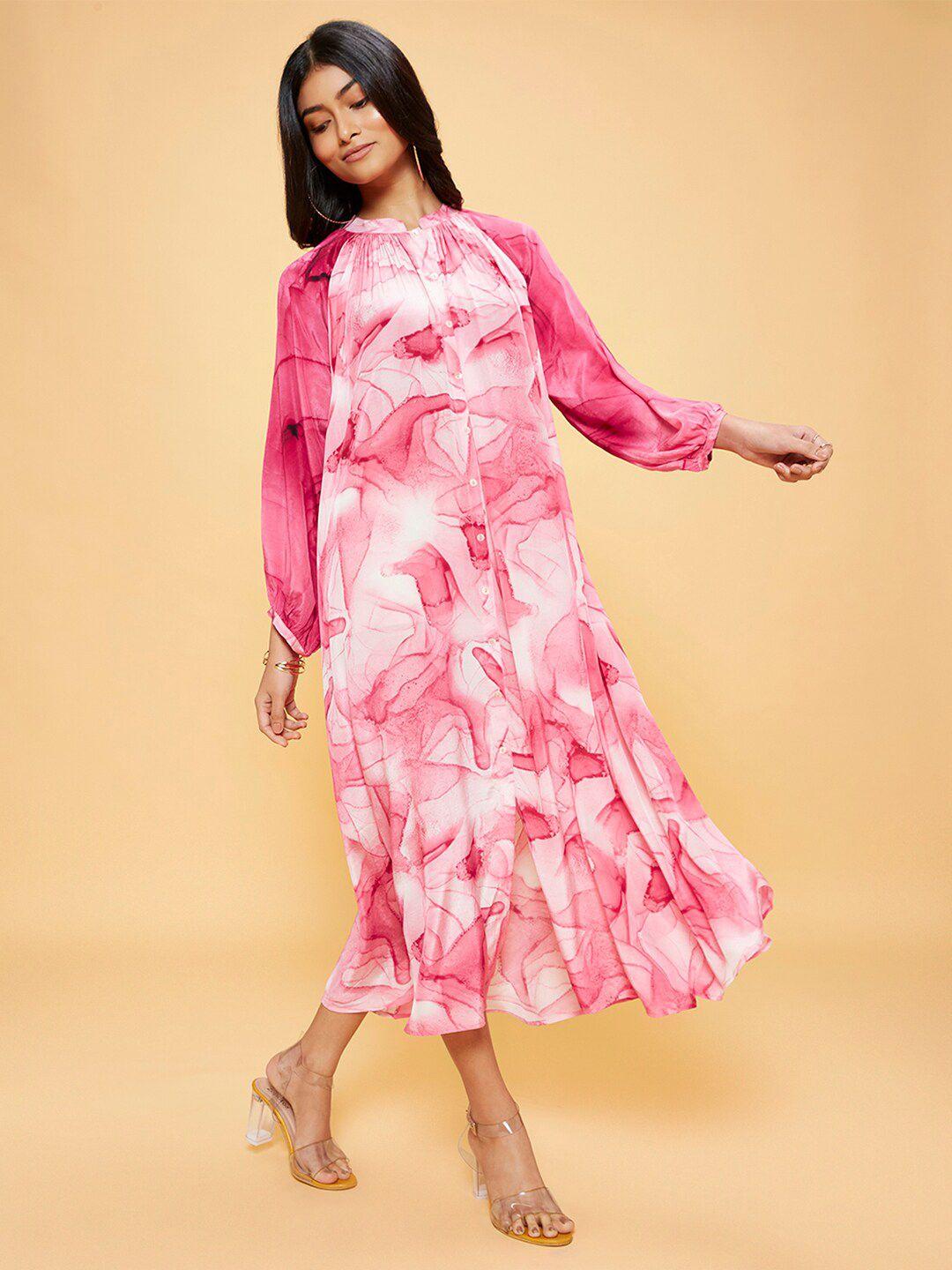 navyasa by liva floral printed bell sleeve a-line midi dress