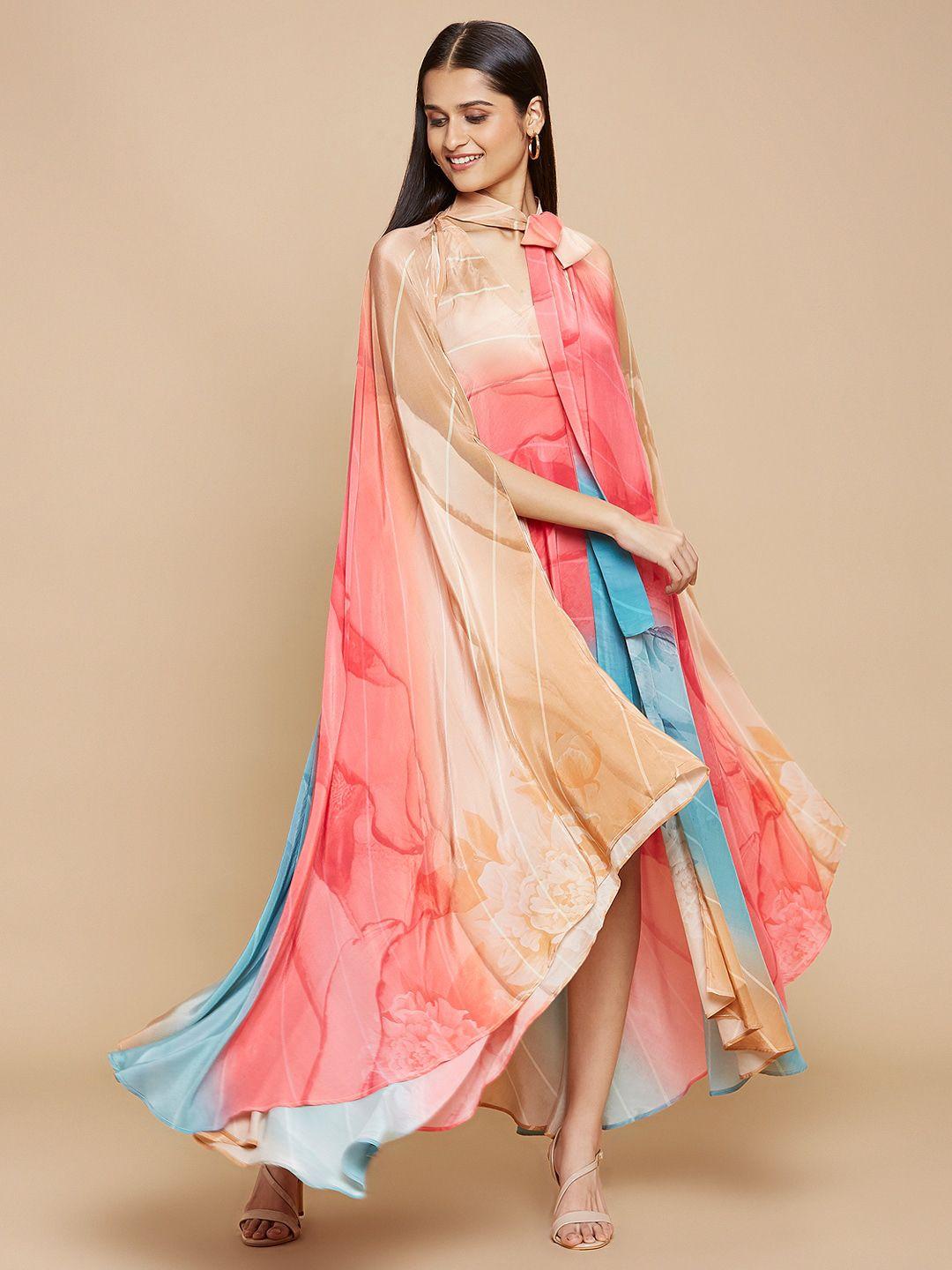 navyasa by liva abstract printed slit sleeves liva maxi dress