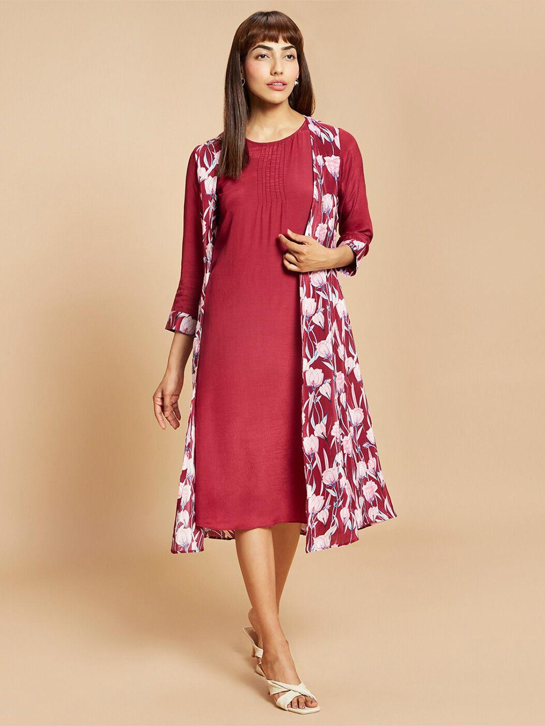 navyasa by liva floral printed a-line dress with shrug