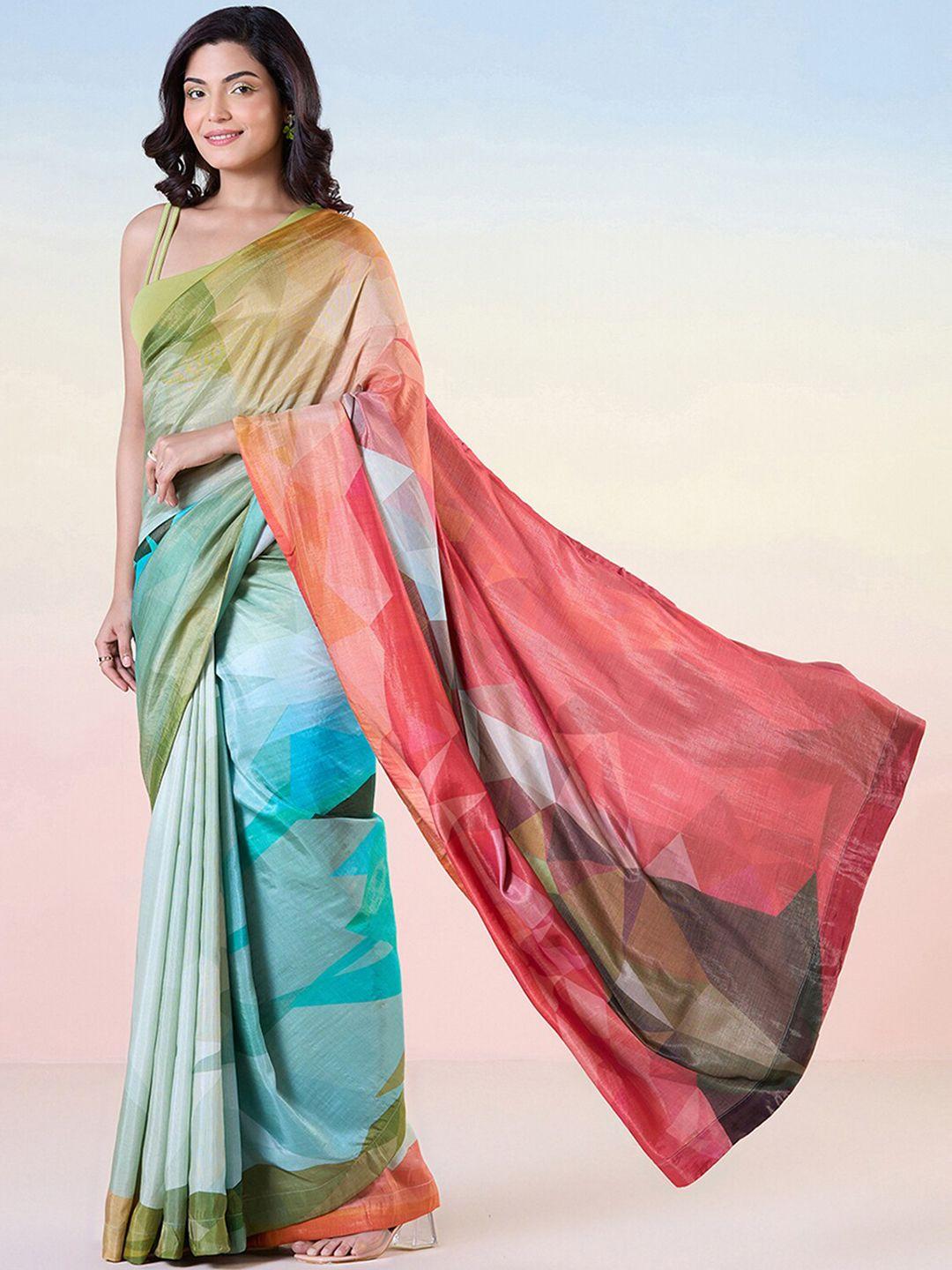 navyasa by liva geometric printed liva saree