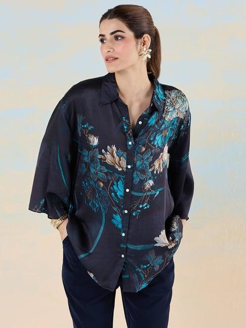 navyasa by liva navy floral print shirt