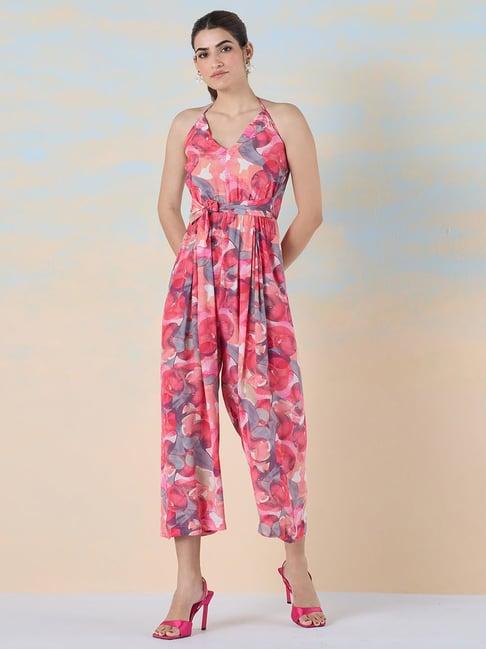 navyasa by liva red printed jumpsuit