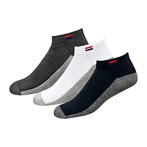 navysport socks for men solid ankle length cotton socks, free size, pack of 3 (multicoloured/grey)
