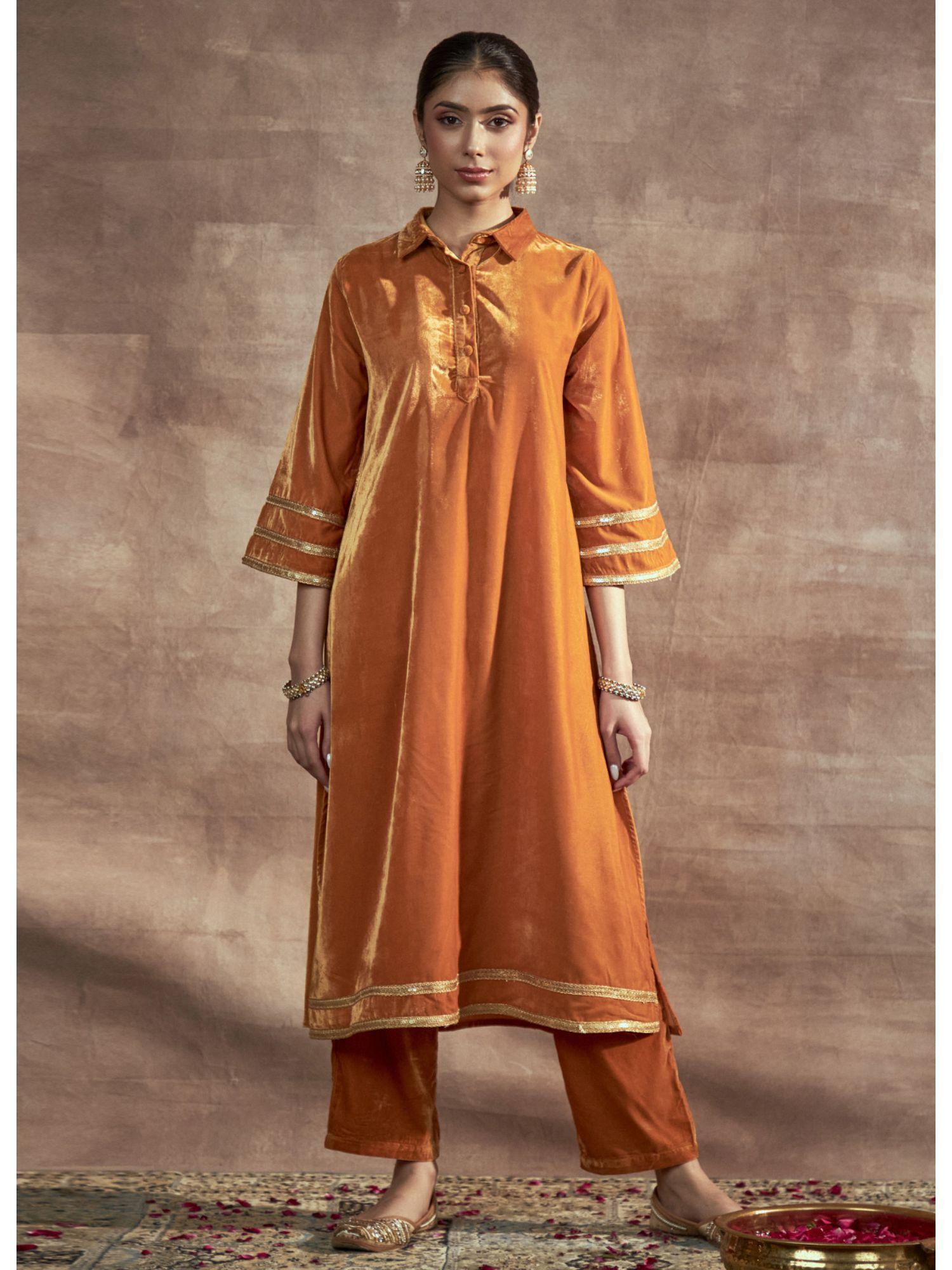 nayaab mustard collared kurta