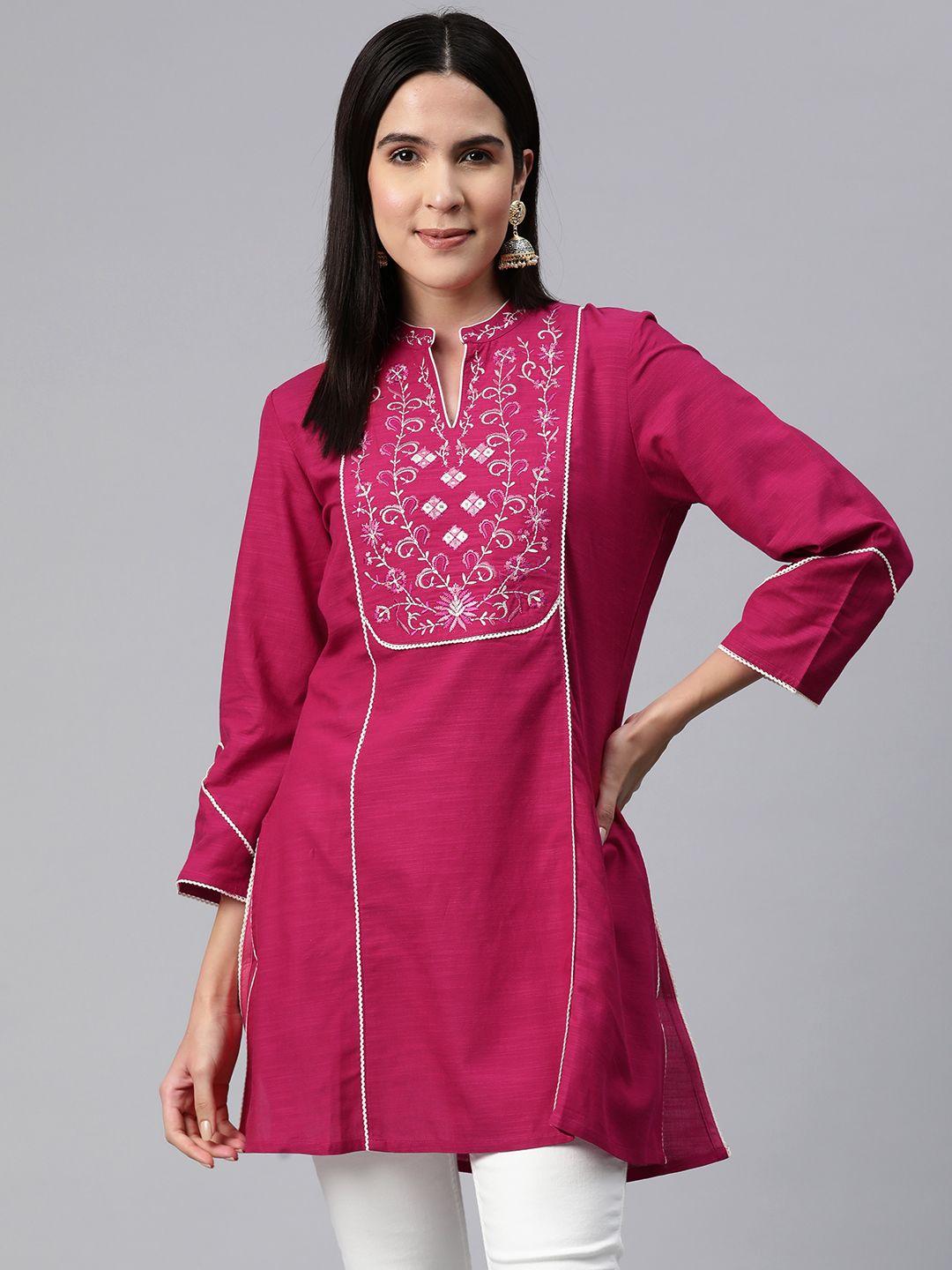 nayam by lakshita floral yoke design sequinned linen sequinned kurti
