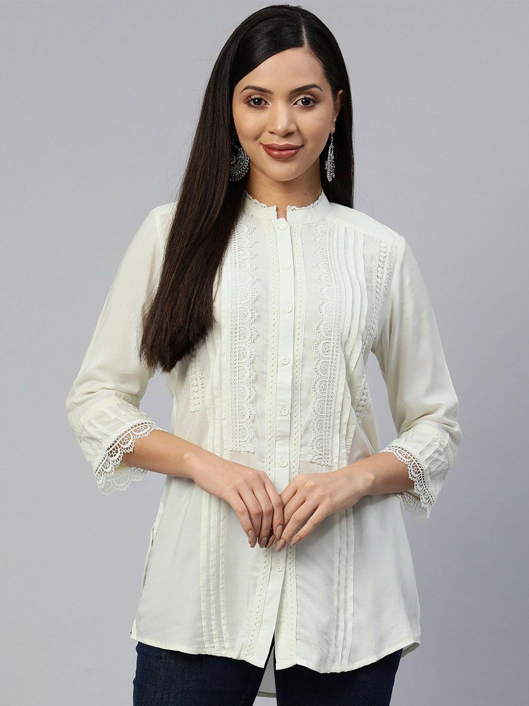 nayam by lakshita comfort mandarin collar lace up casual shirt