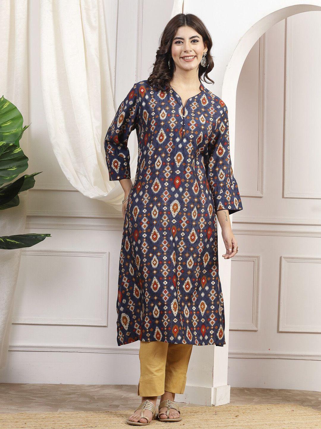 nayam by lakshita ethnic motifs printed mandarin collar straight kurta