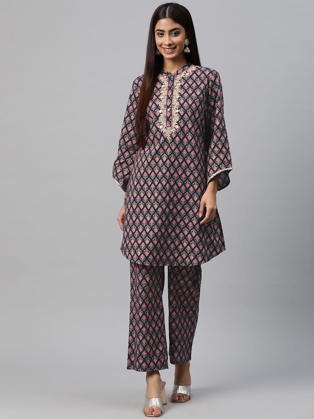 nayam by lakshita ethnic motifs printed thread work cotton cambric kurta with trousers