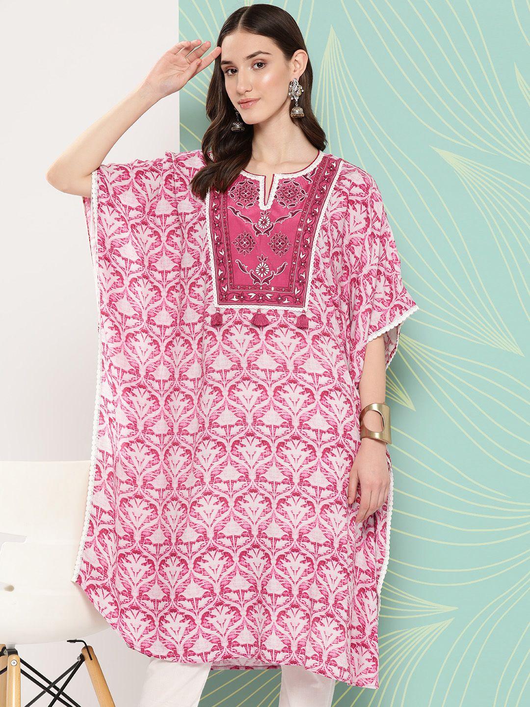 nayam by lakshita floral embroidered flared sleeves laced kaftan kurta