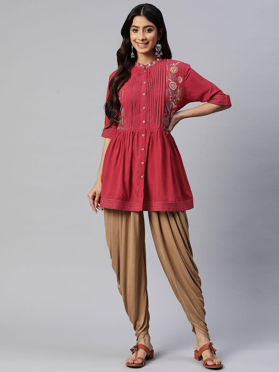 nayam by lakshita floral embroidered mirror work kurti with dhoti pants