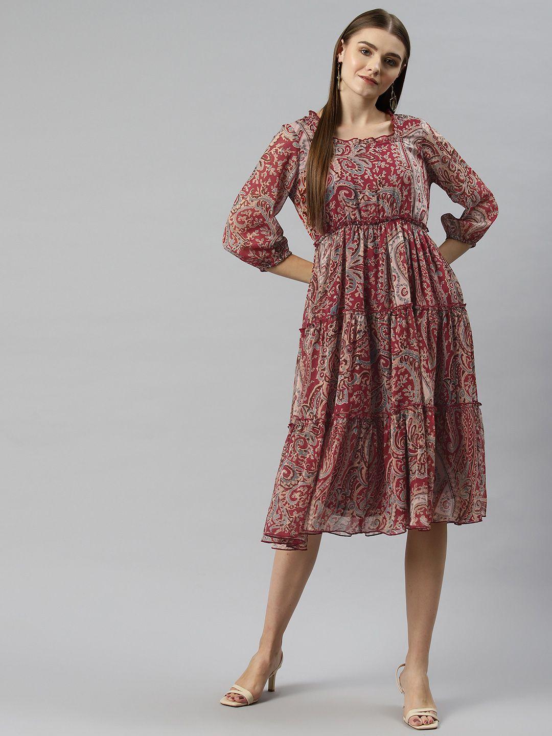 nayam by lakshita floral print puff sleeve a-line midi dress