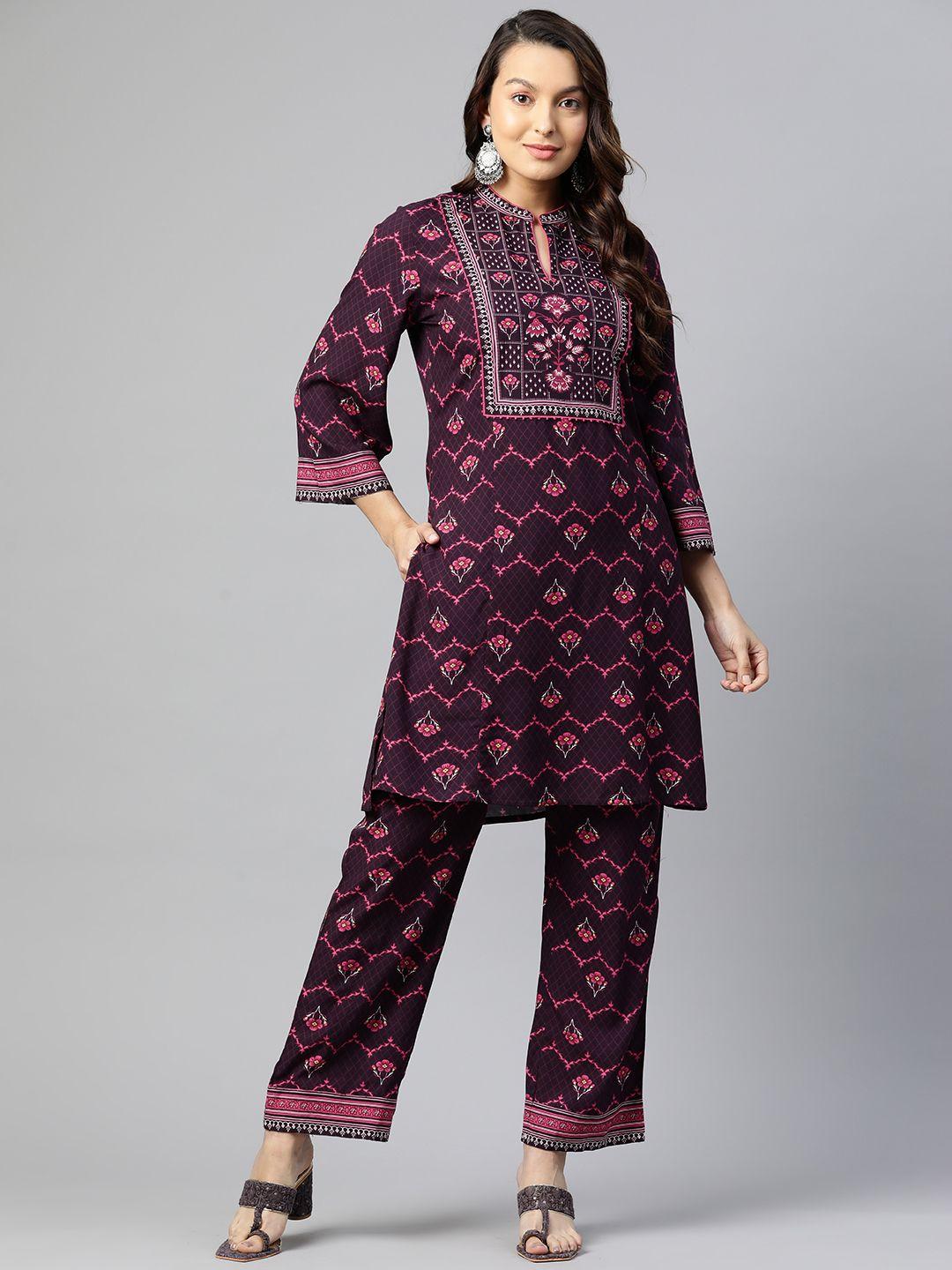 nayam by lakshita floral printed embellished tunic & palazzos set