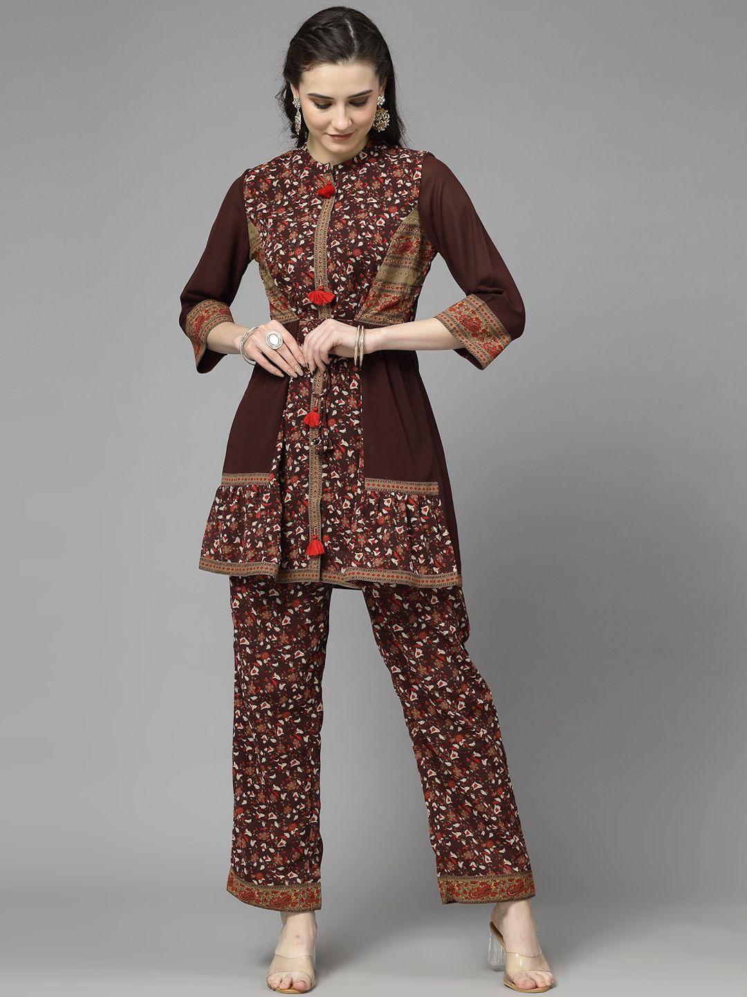 nayam by lakshita floral printed mandarin collar a-line kurta with trouser