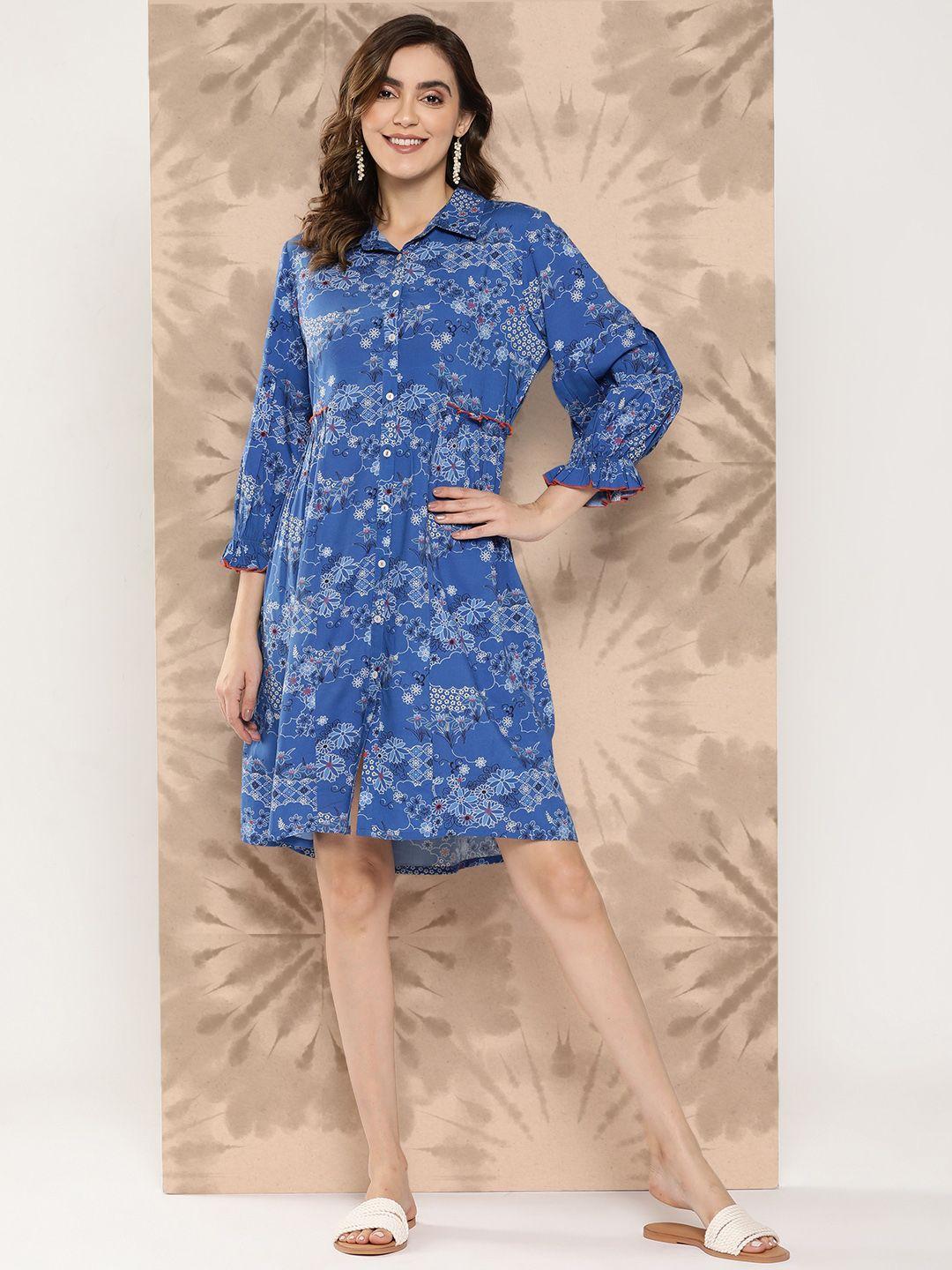 nayam by lakshita floral printed ruffled shirt dress