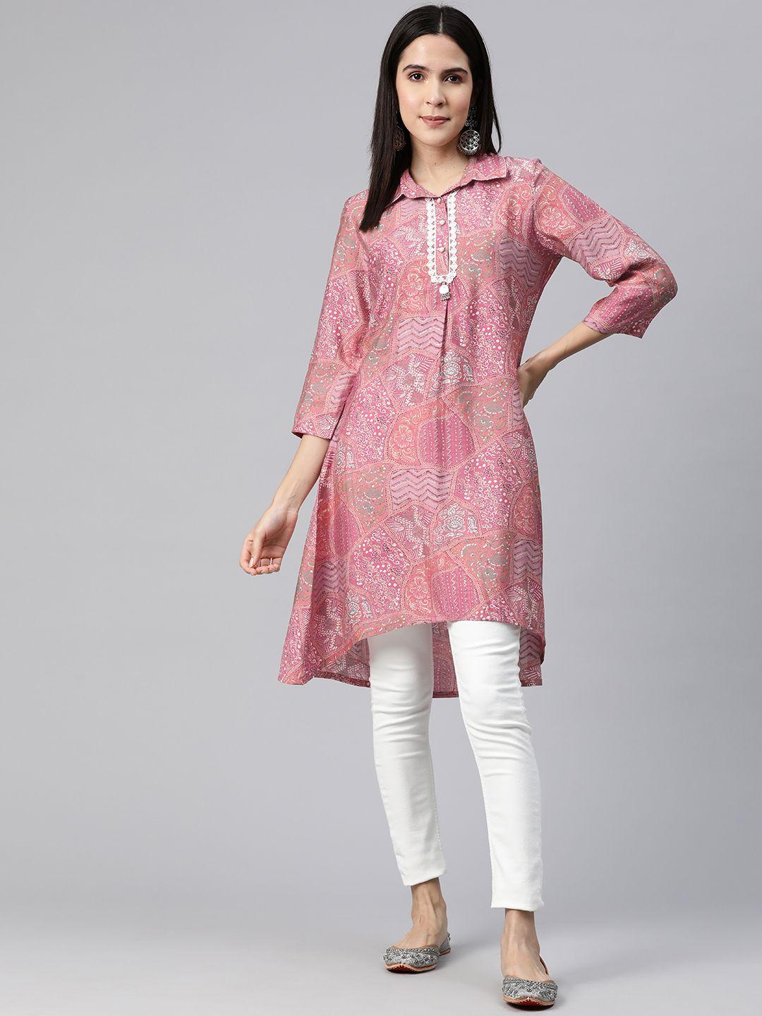 nayam by lakshita floral printed shirt collar modal kurti