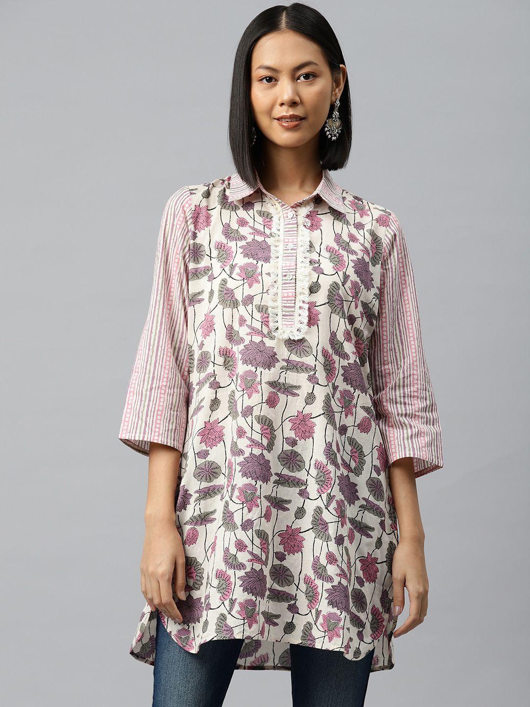 nayam by lakshita floral printed shirt collar pure cotton kurti