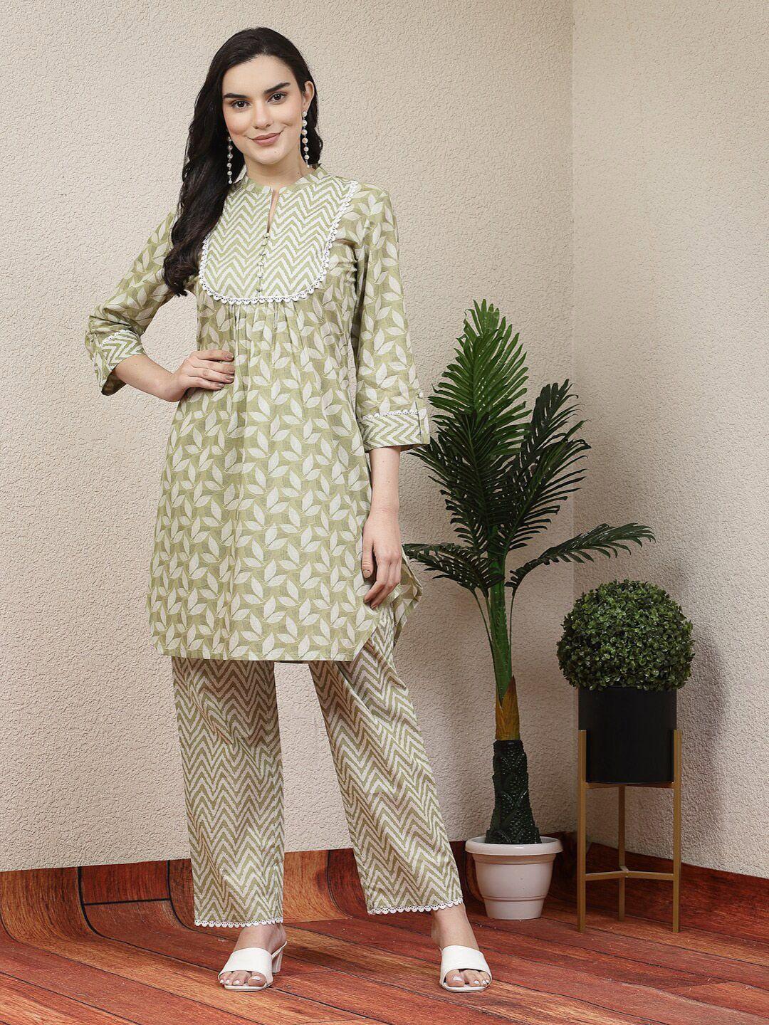 nayam by lakshita green floral printed regular kurti with palazzos