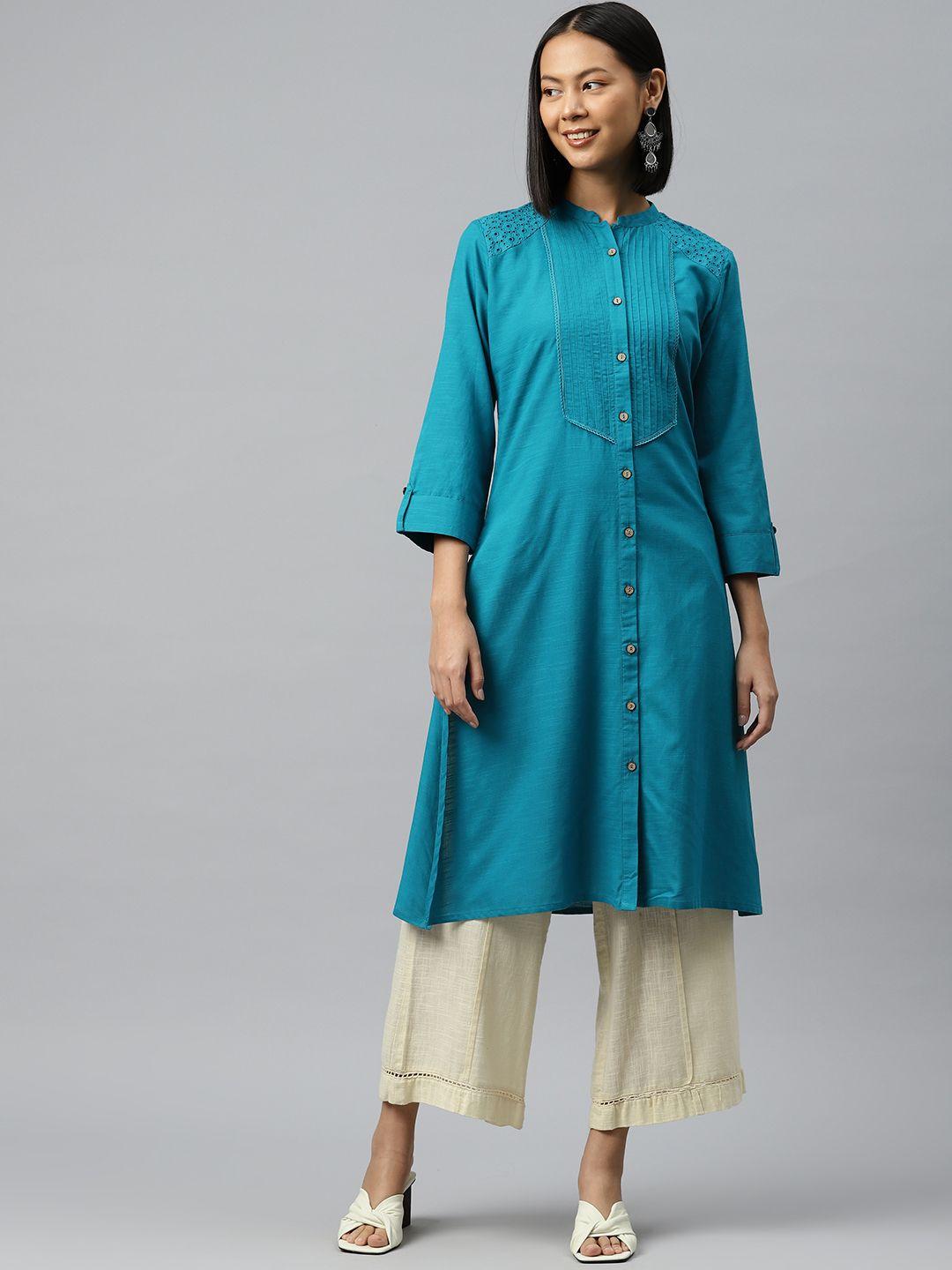 nayam by lakshita mnadarin collar schiffli pure cotton kurta