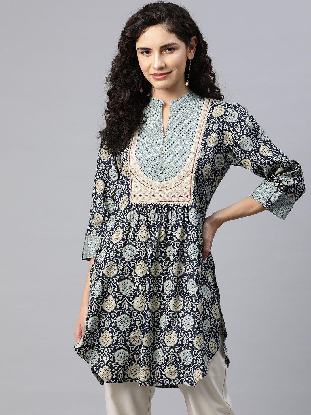 nayam by lakshita modal mandarin collar printed ethnic tunic