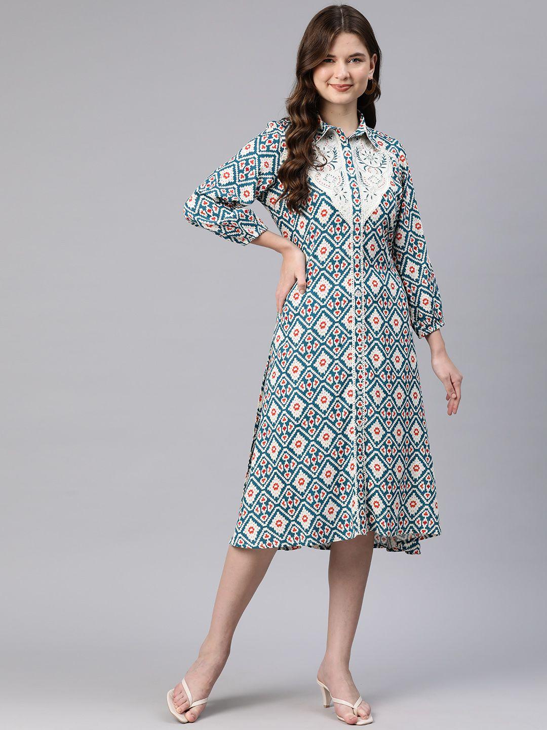 nayam by lakshita printed embroidered sequinned puff sleeves shirt dress