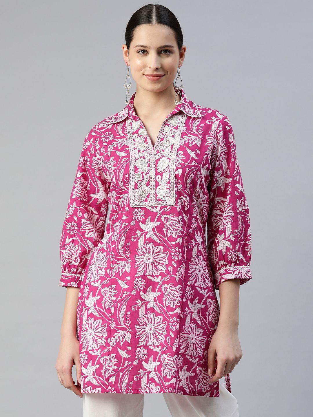 nayam by lakshita shirt collar printed cotton cambric tunic