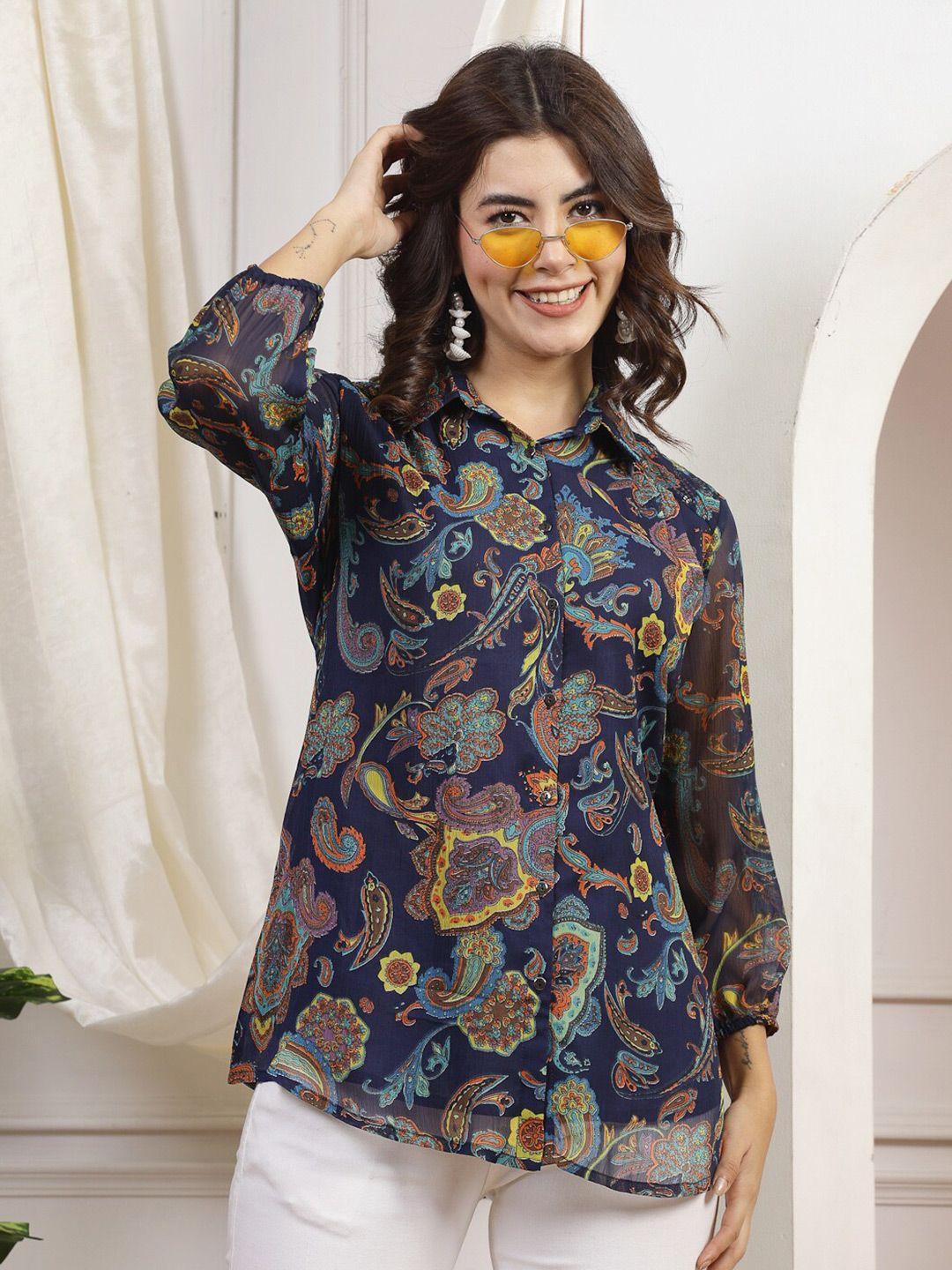 nayam by lakshita smart ethnic motifs printed puff sleeves casual shirt