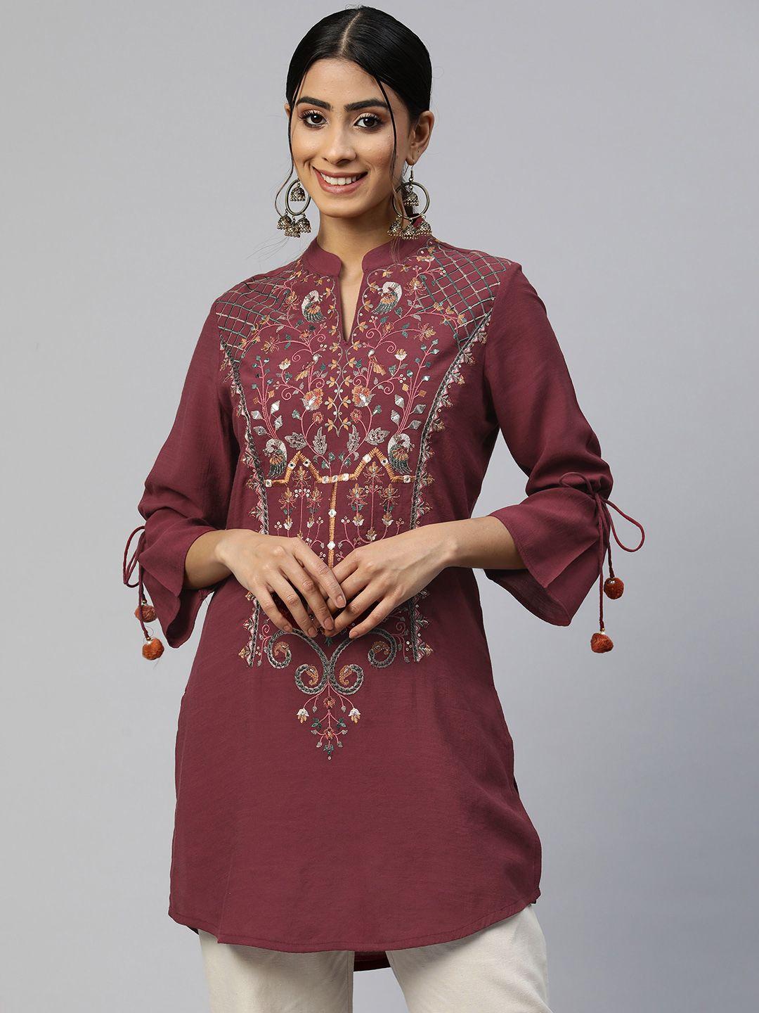 nayam by lakshita viscose rayon mandarin collar embroidered tunic