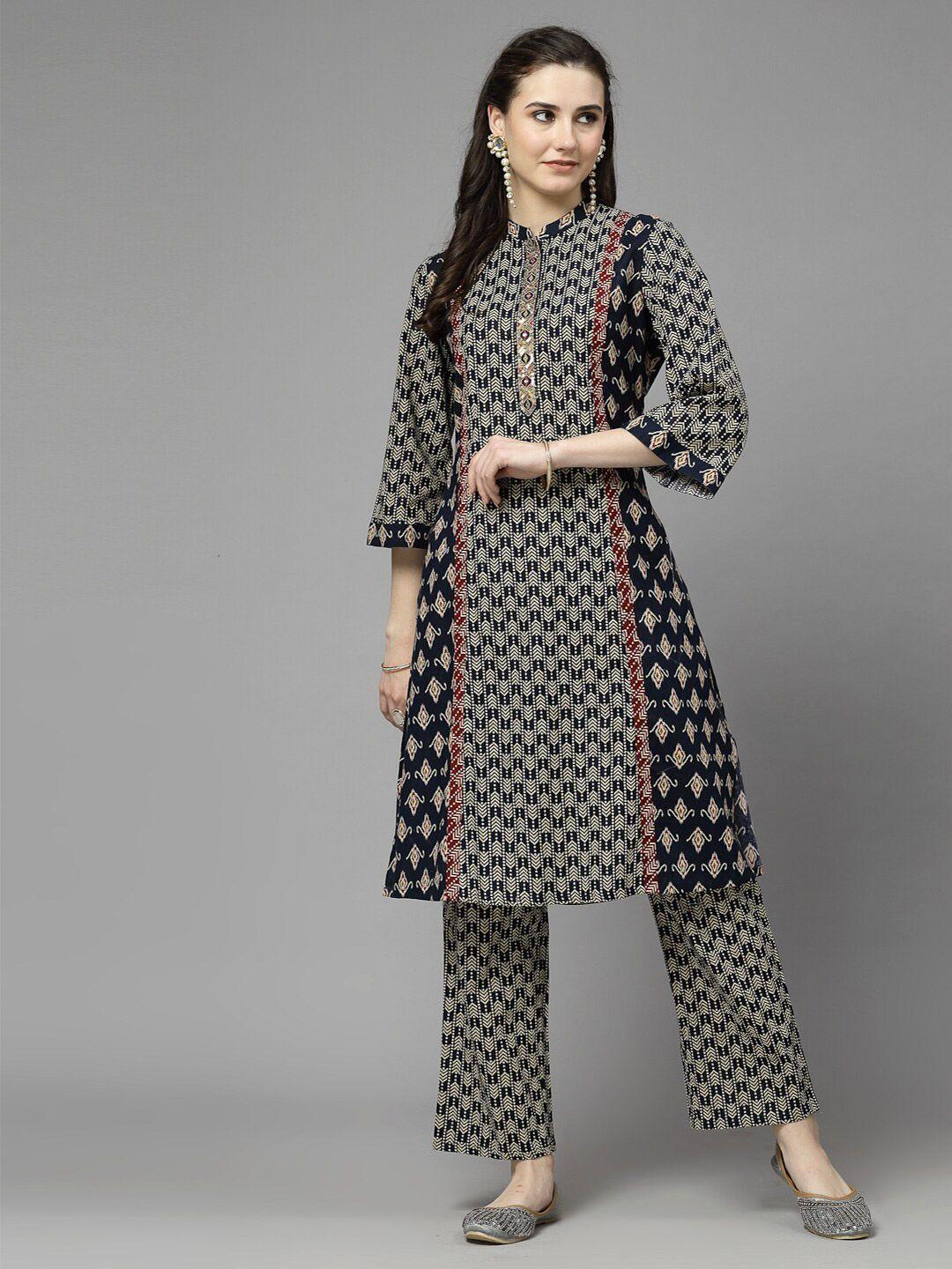 nayam by lakshita women blue printed regular kurti with palazzos