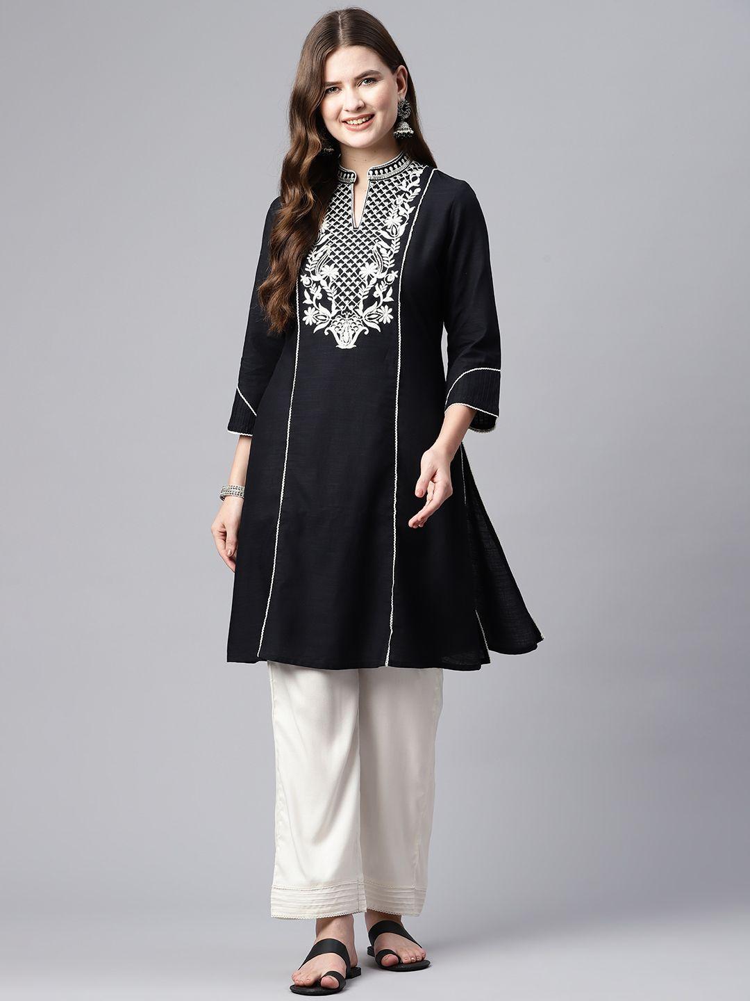 nayam by lakshita women ethnic motifs embroidered regular linen kurta with palazzos