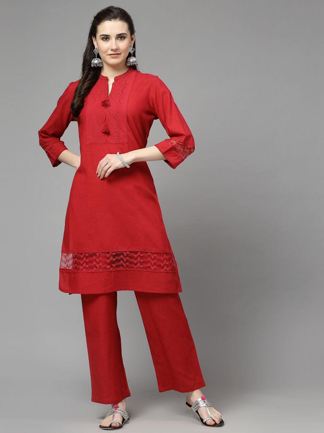 nayam by lakshita women ethnic motifs yoke design regular pure cotton kurta with palazzos