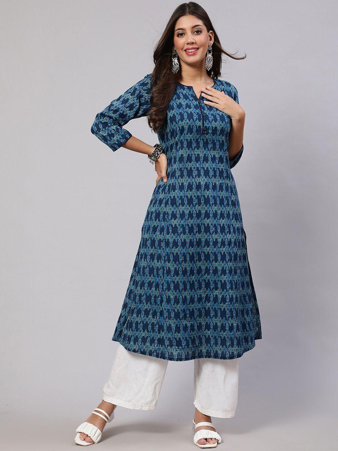 nayo blue ethnic motifs printed pure cotton kurta