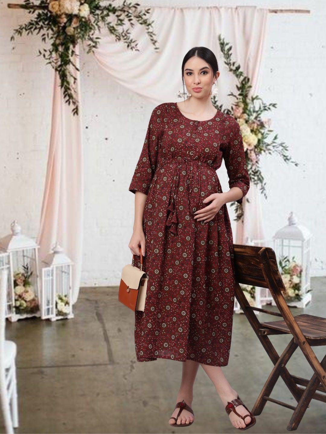nayo floral print maternity fit & flare midi dress