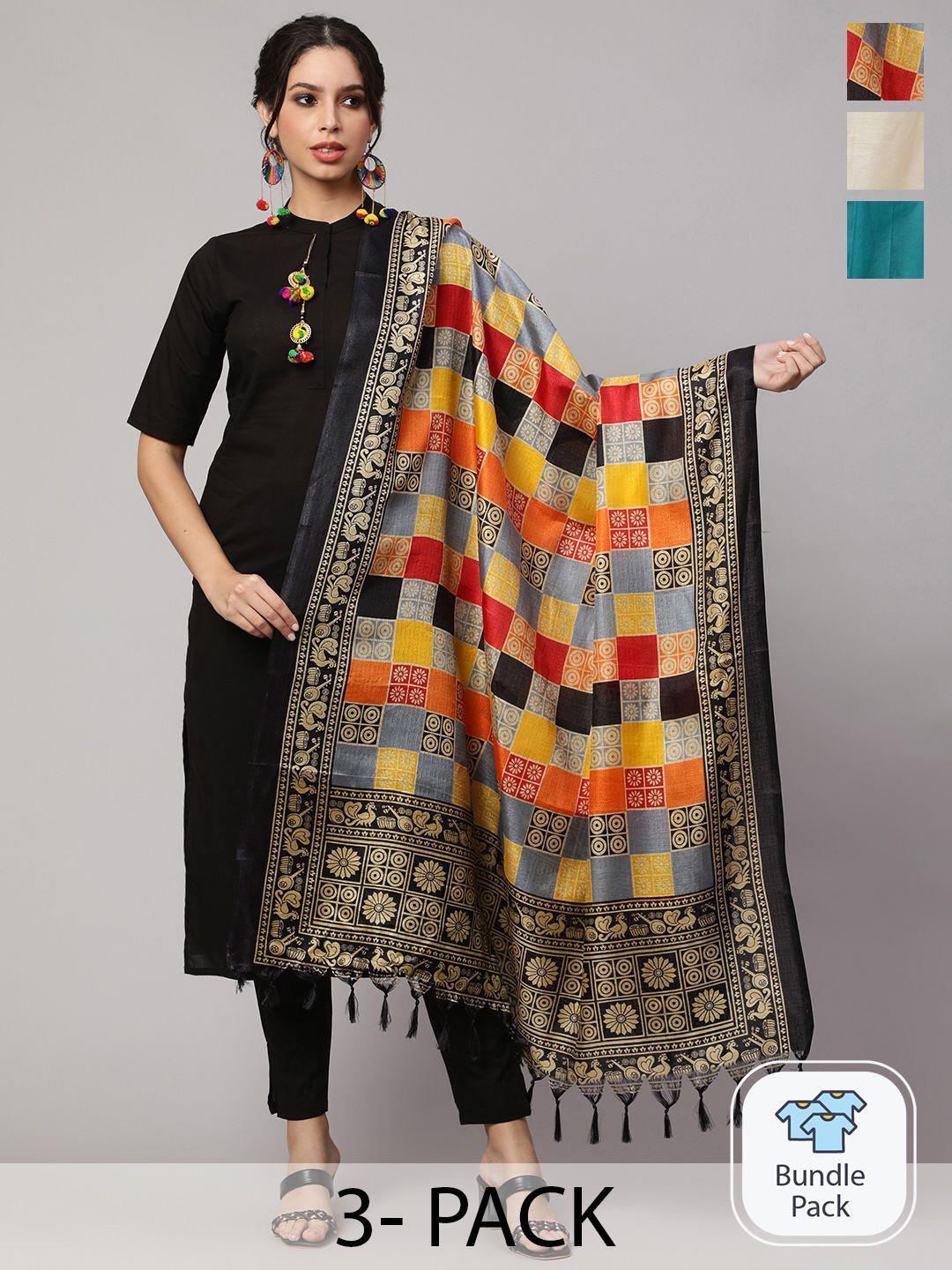 nayo pack of 2 ethnic motifs printed art silk dupatta