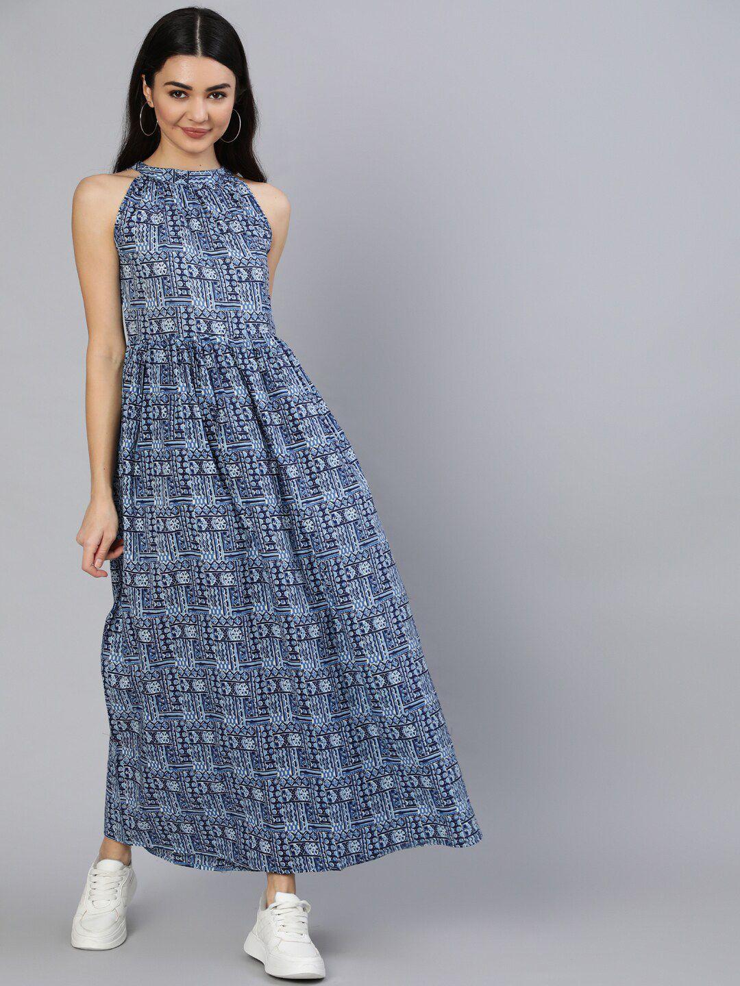 nayo women  blue & white maxi dress