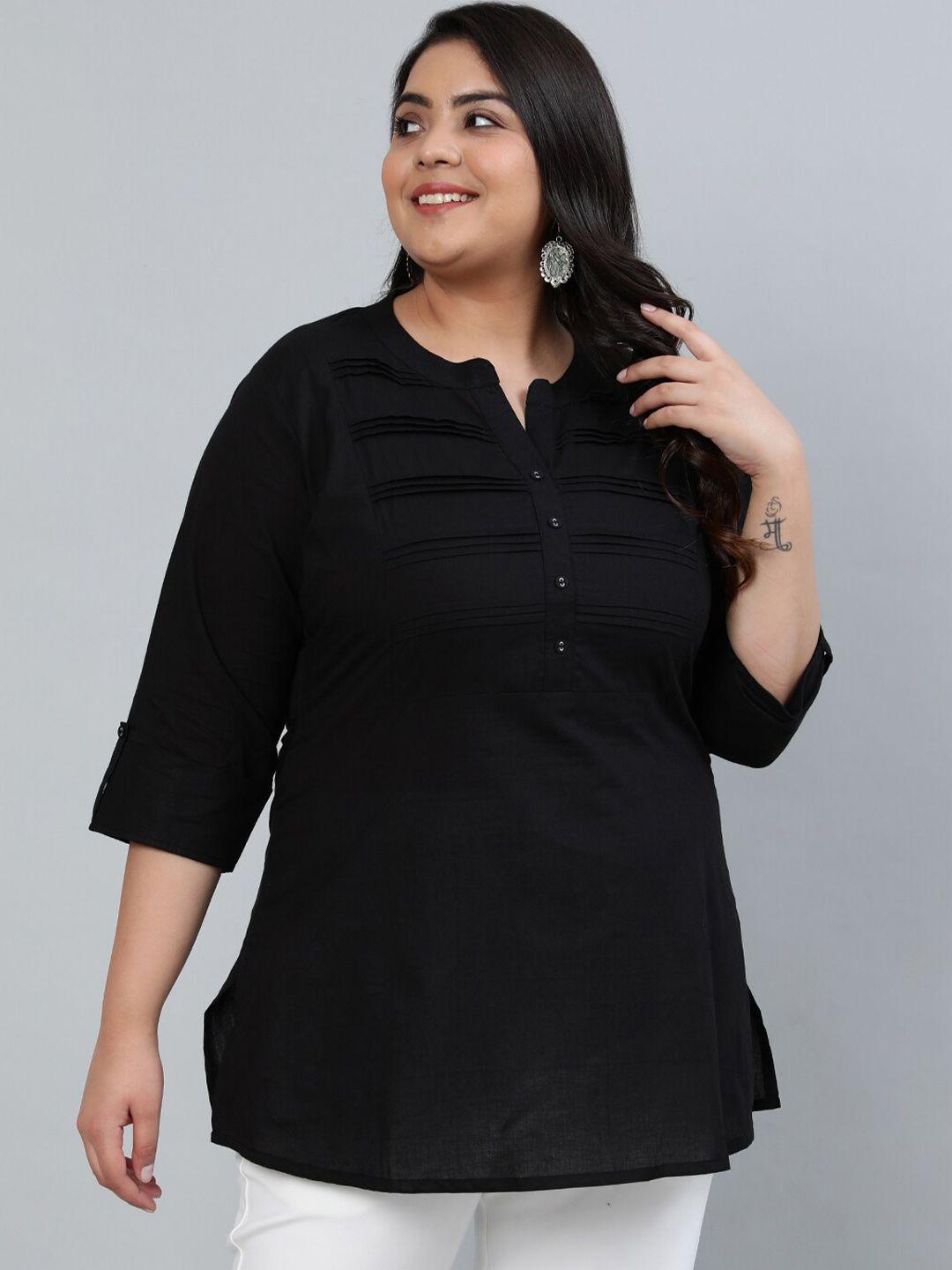 nayo women black solid pleated plus size tunic