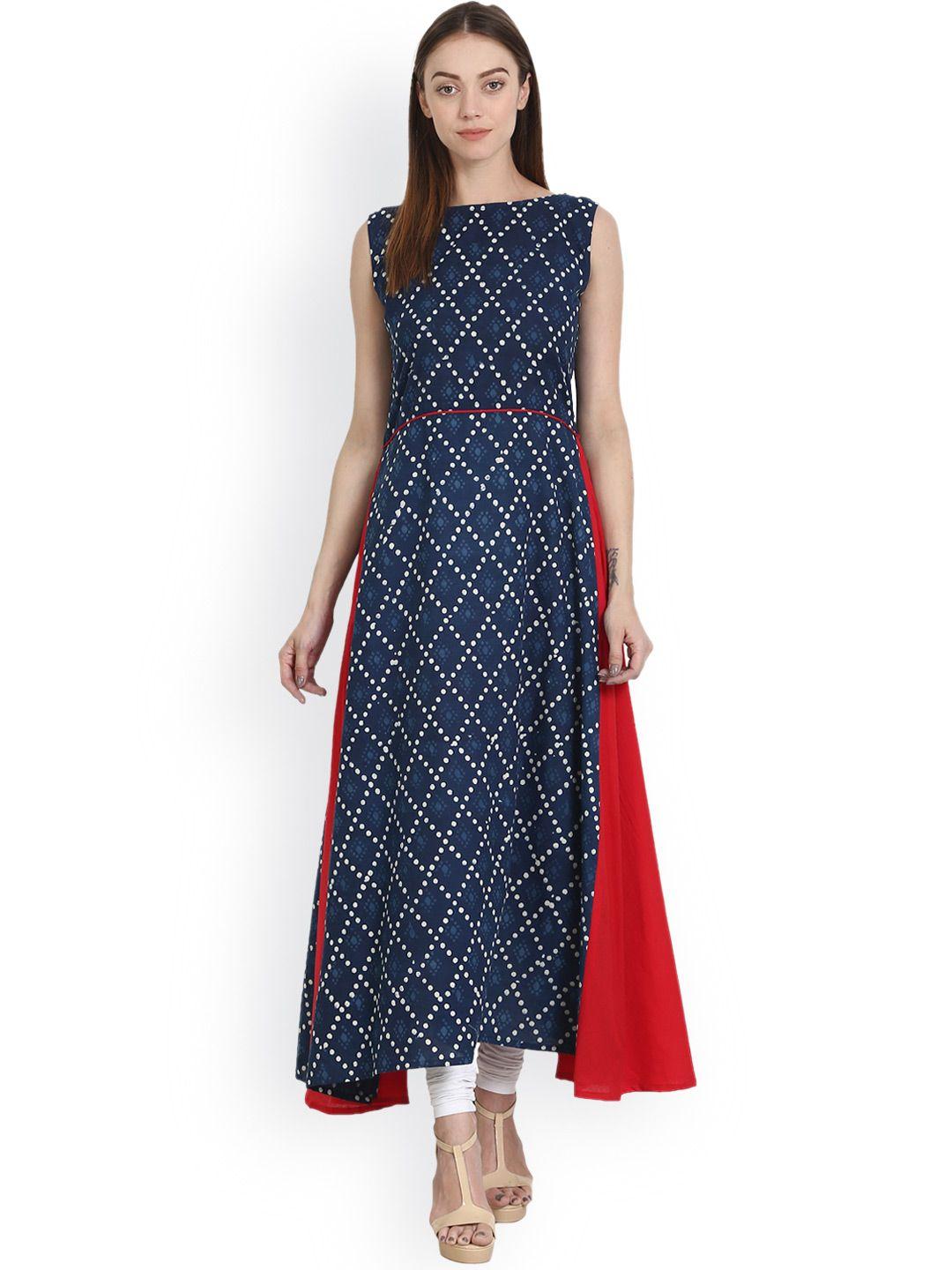 nayo women blue & red printed a-line kurta