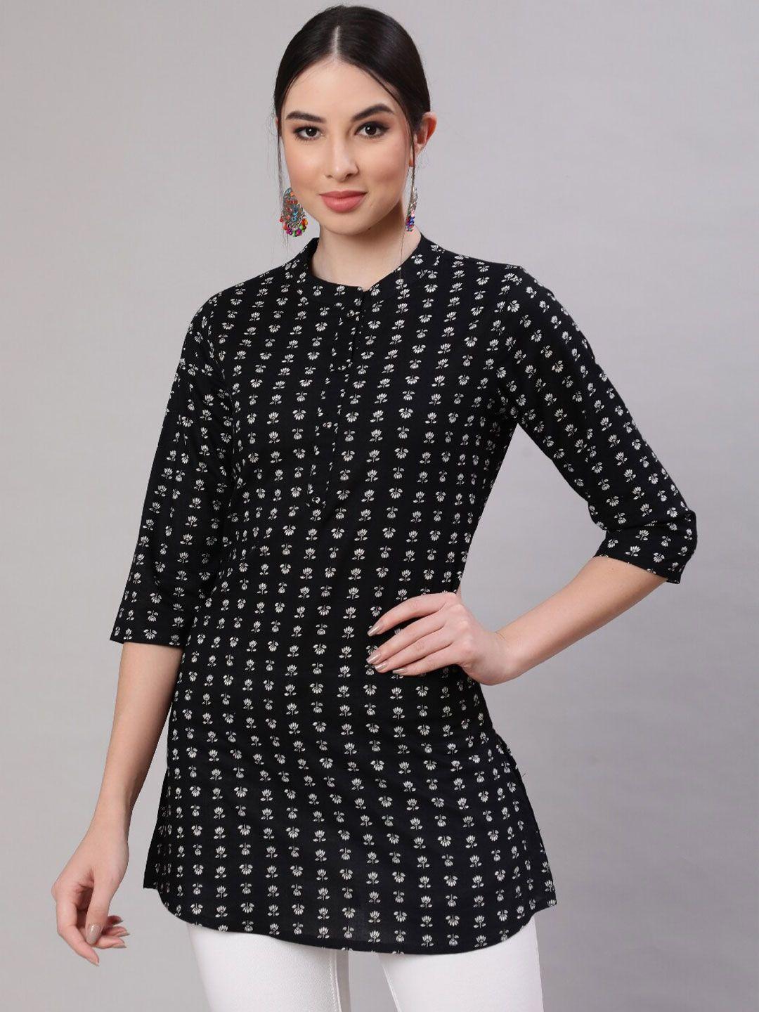 nayo black & white mandarin collar printed tunic
