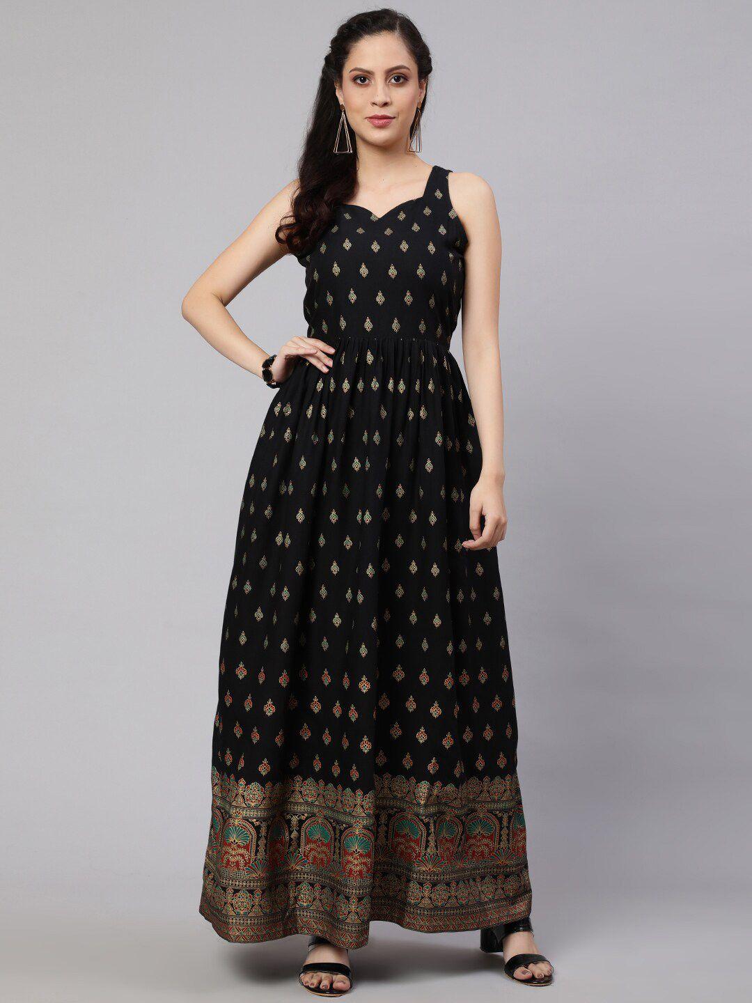 nayo black floral print maxi dress