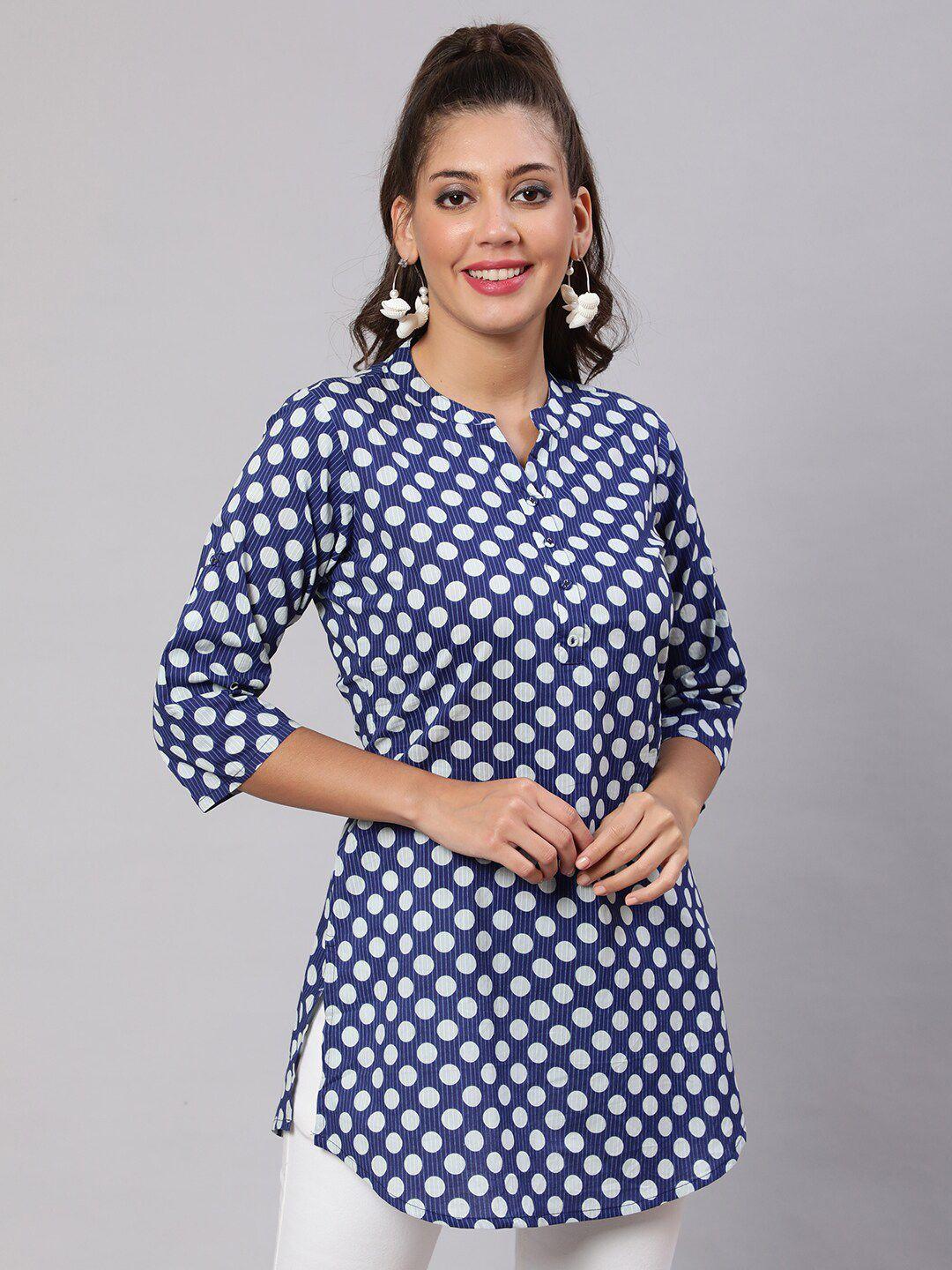 nayo blue polka dots printed pure cotton straight kurti