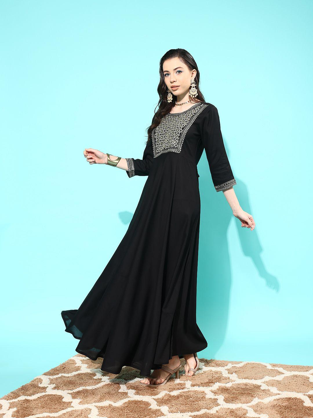 nayo embroidered sequinned a-line maxi dress with dupatta