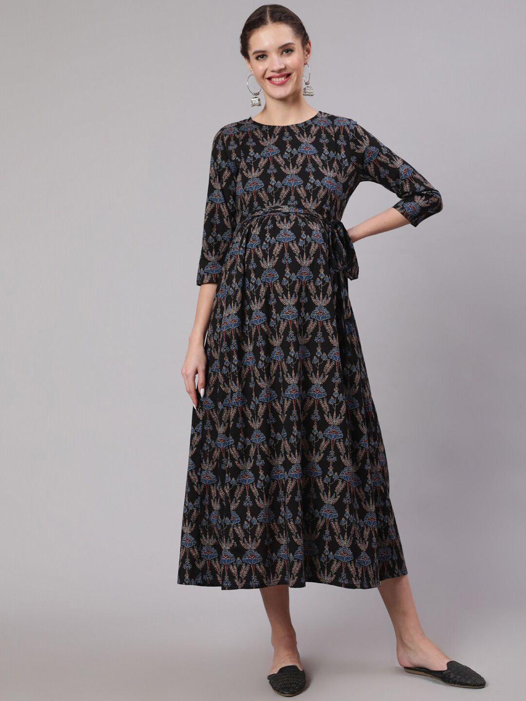 nayo ethnic motifs maternity a-line midi cotton dress