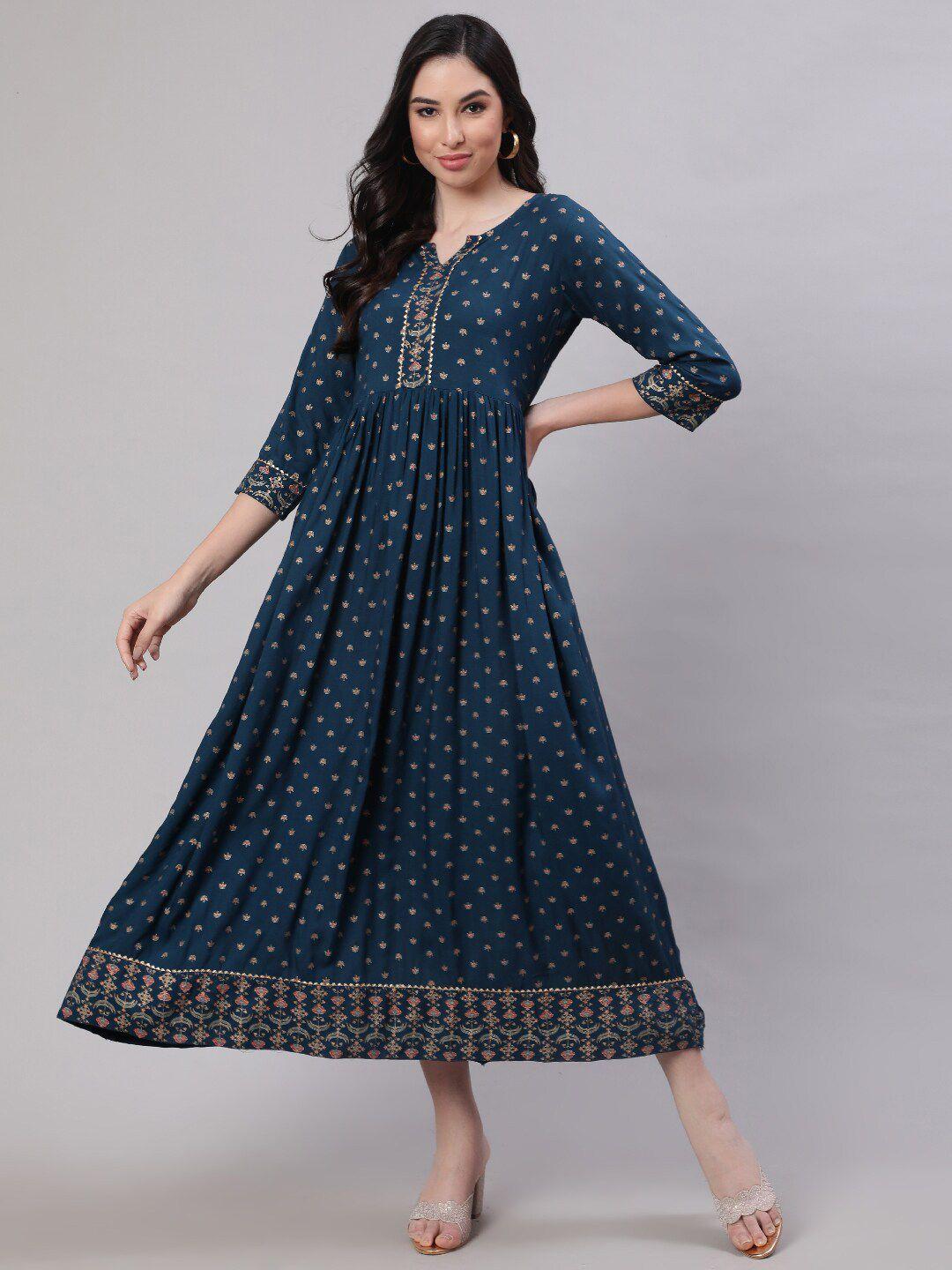 nayo ethnic motifs printed a-line midi dress