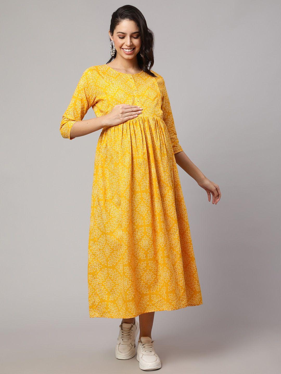 nayo ethnic motifs printed maternity fit and flare midi dress