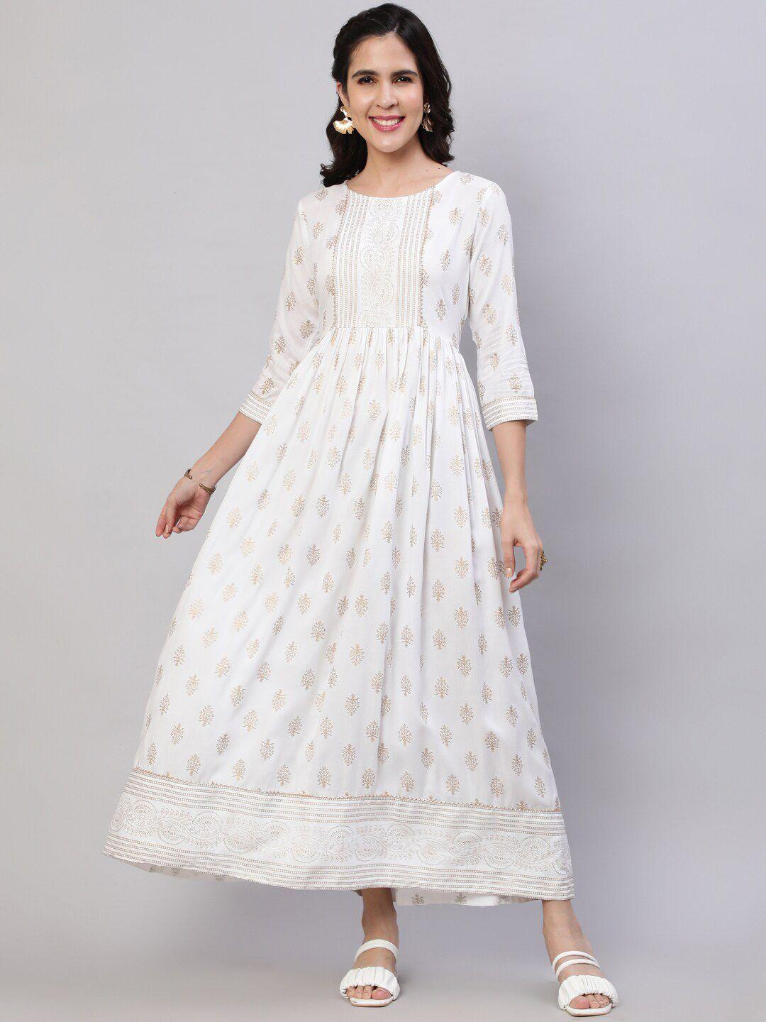 nayo ethnic motifs printed pleated cotton fit & flare midi dress