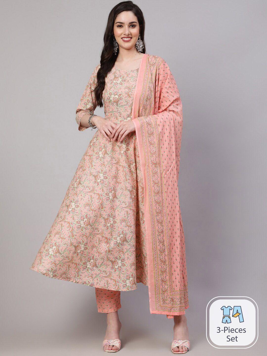 nayo ethnic motifs printed pure cotton a-line kurta with trousers & dupatta