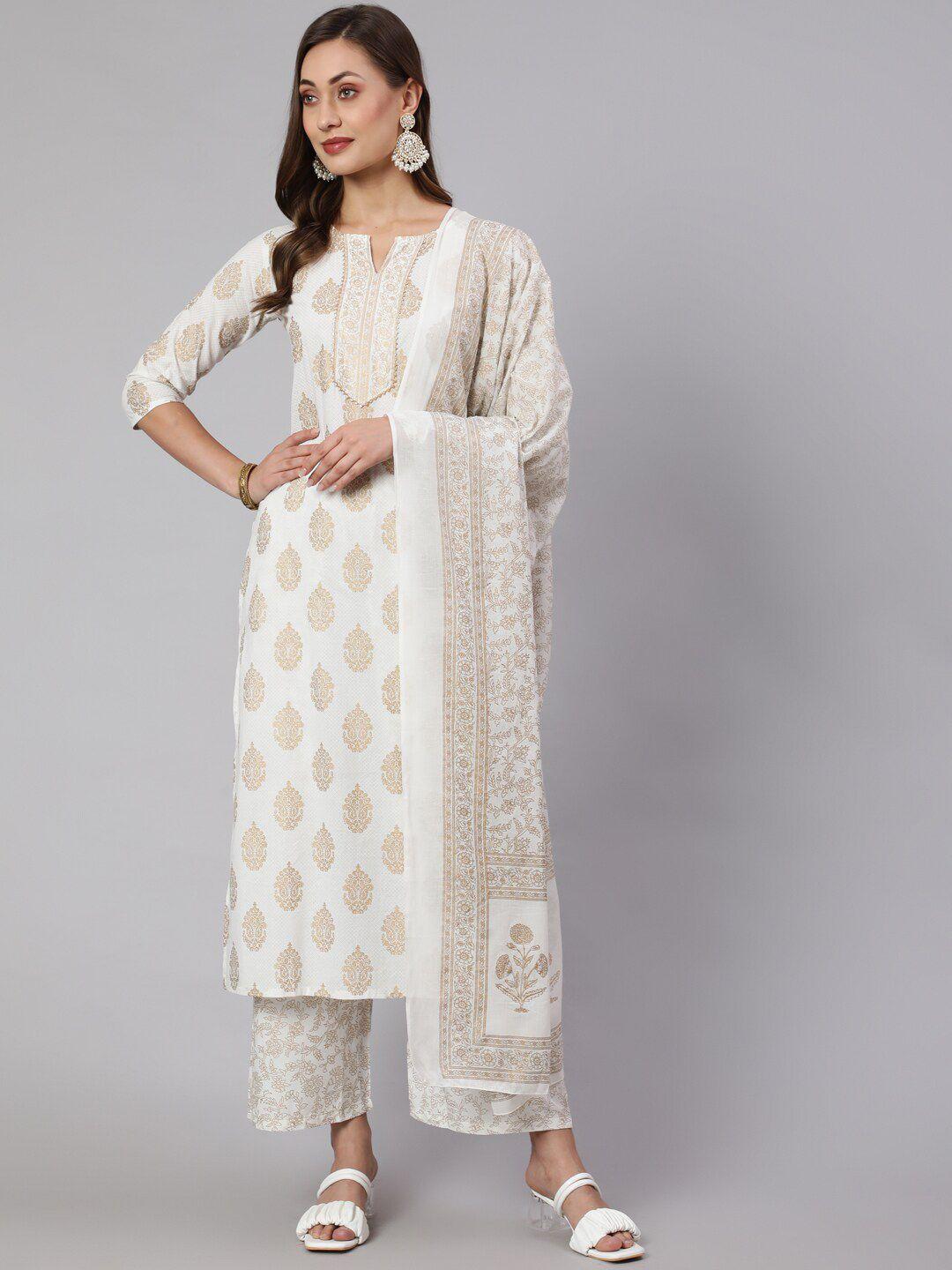 nayo ethnic motifs printed regular pure cotton kurta with palazzos & dupatta