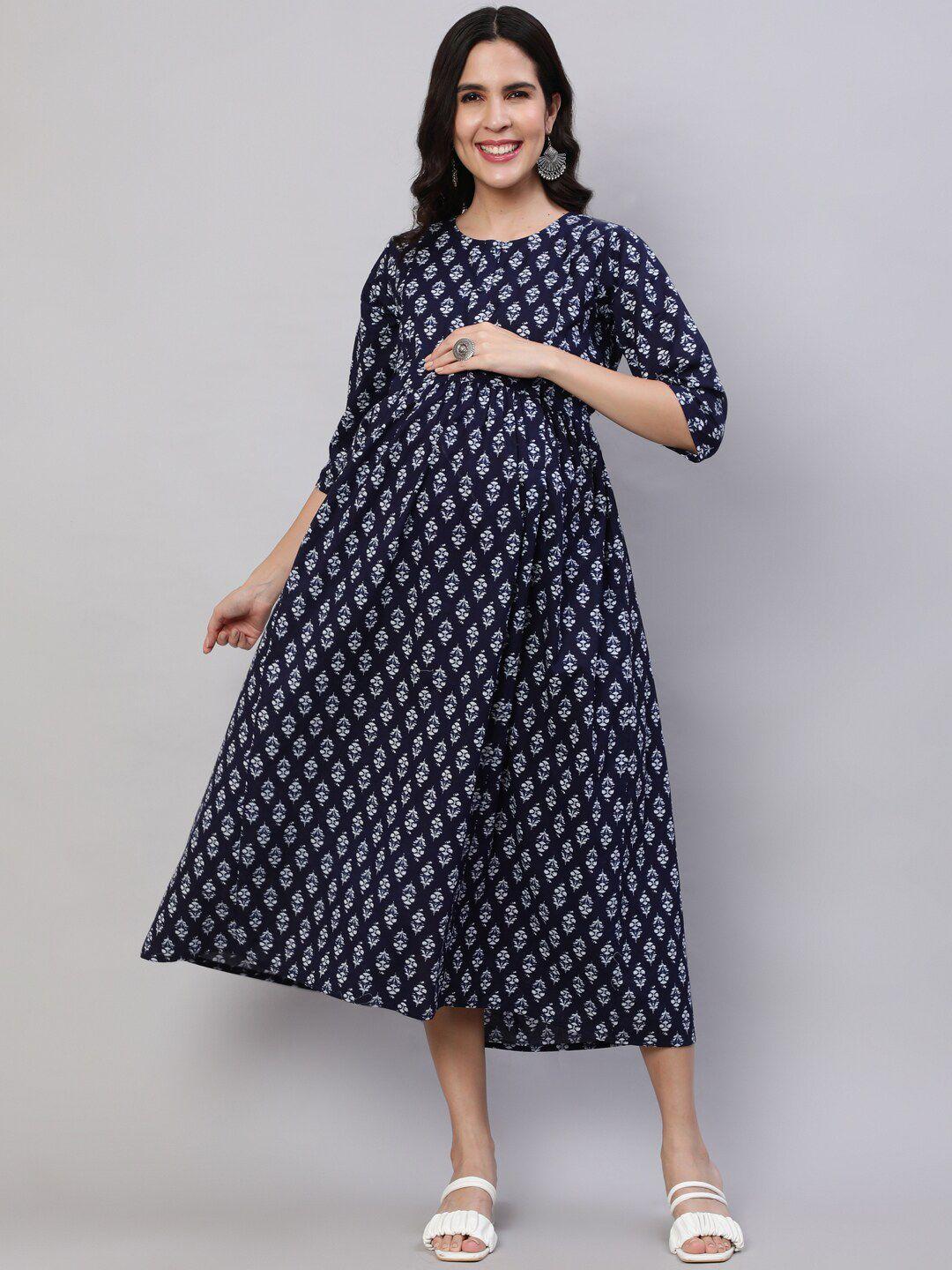 nayo ethnic motifs printed tie-ups cotton maternity empire midi dress
